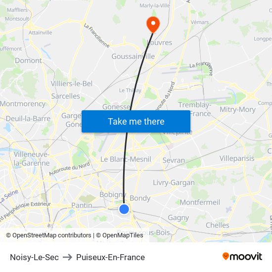 Noisy-Le-Sec to Puiseux-En-France map