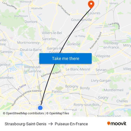 Strasbourg-Saint-Denis to Puiseux-En-France map