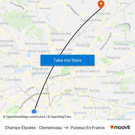 Champs-Élysées - Clemenceau to Puiseux-En-France map