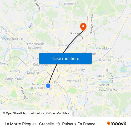 La Motte-Picquet - Grenelle to Puiseux-En-France map