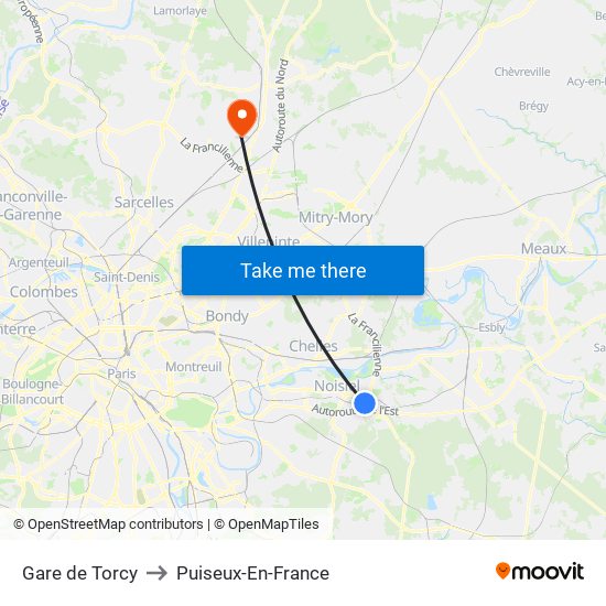 Gare de Torcy to Puiseux-En-France map