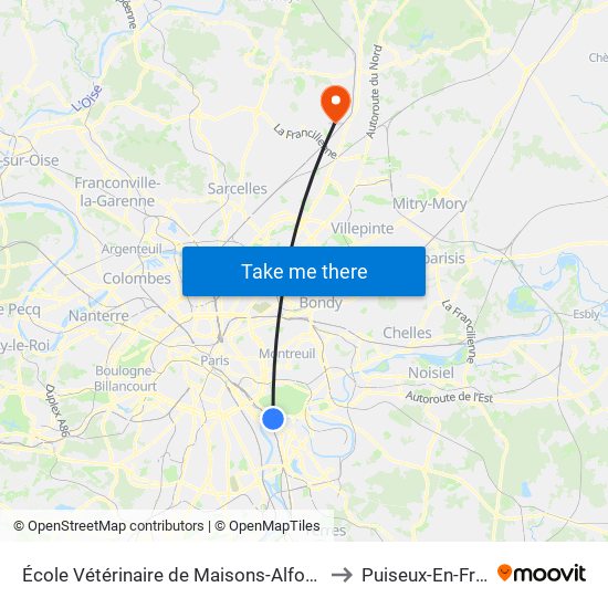École Vétérinaire de Maisons-Alfort - Métro to Puiseux-En-France map