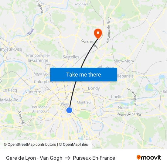 Gare de Lyon - Van Gogh to Puiseux-En-France map