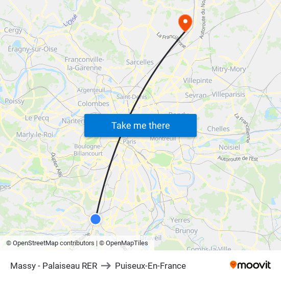 Massy - Palaiseau RER to Puiseux-En-France map