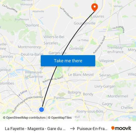 La Fayette - Magenta - Gare du Nord to Puiseux-En-France map
