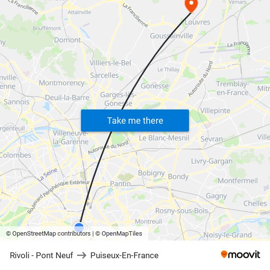 Rivoli - Pont Neuf to Puiseux-En-France map