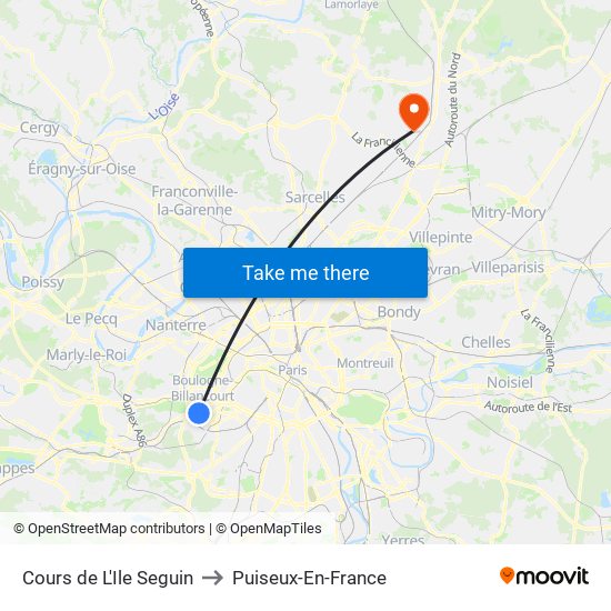 Cours de L'Ile Seguin to Puiseux-En-France map