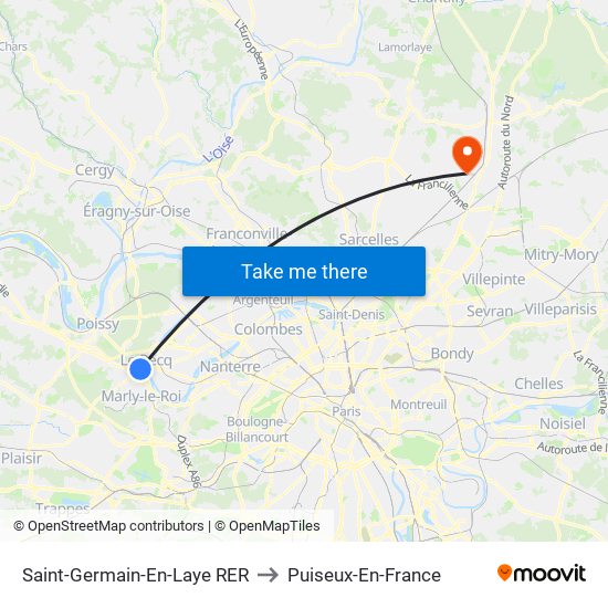 Saint-Germain-En-Laye RER to Puiseux-En-France map