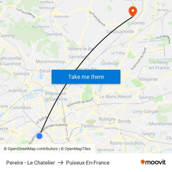 Pereire - Le Chatelier to Puiseux-En-France map