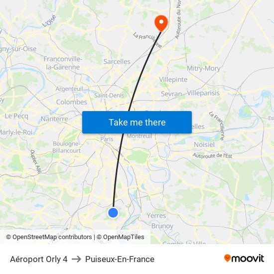 Aéroport Orly 4 to Puiseux-En-France map