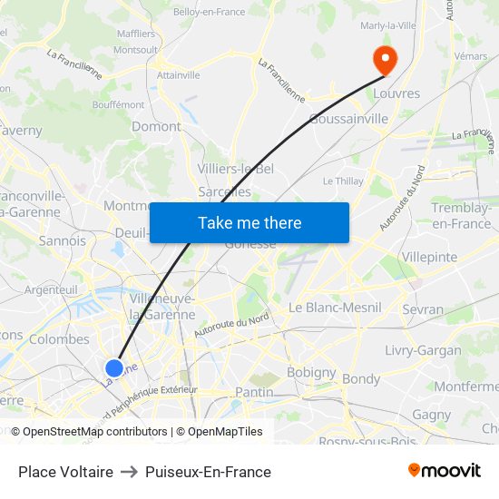 Place Voltaire to Puiseux-En-France map