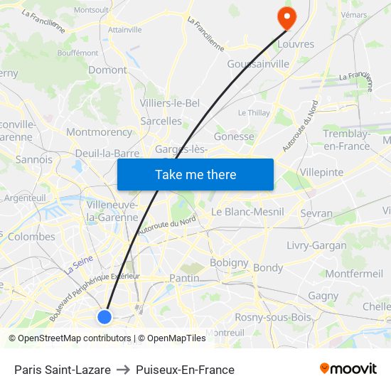 Paris Saint-Lazare to Puiseux-En-France map
