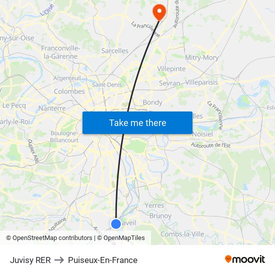 Juvisy RER to Puiseux-En-France map