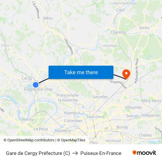 Gare de Cergy Préfecture (C) to Puiseux-En-France map