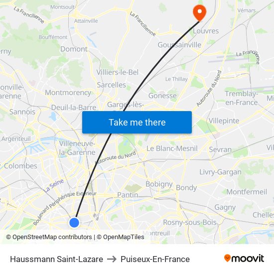 Haussmann Saint-Lazare to Puiseux-En-France map