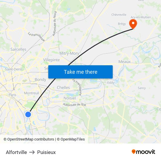 Alfortville to Puisieux map