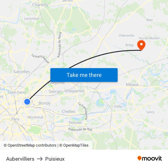 Aubervilliers to Puisieux map