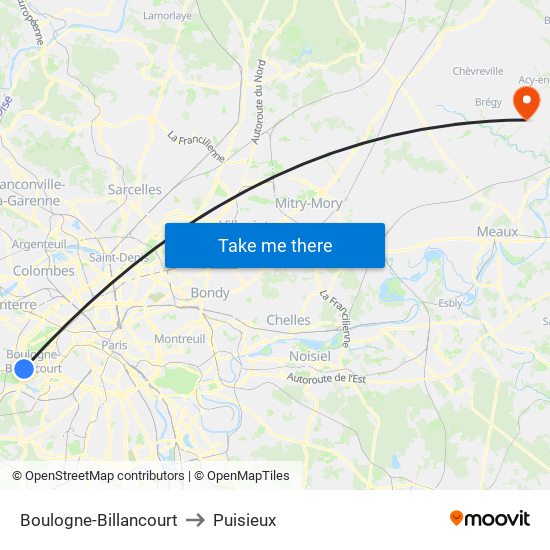 Boulogne-Billancourt to Puisieux map