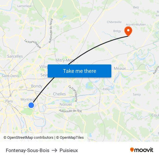 Fontenay-Sous-Bois to Puisieux map