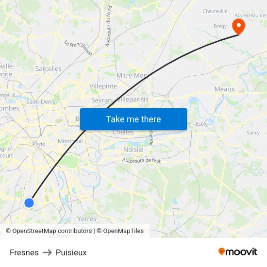 Fresnes to Puisieux map