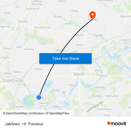 Jablines to Puisieux map