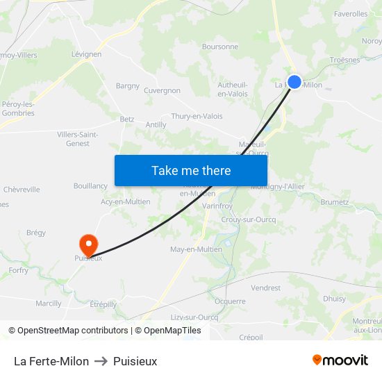 La Ferte-Milon to Puisieux map