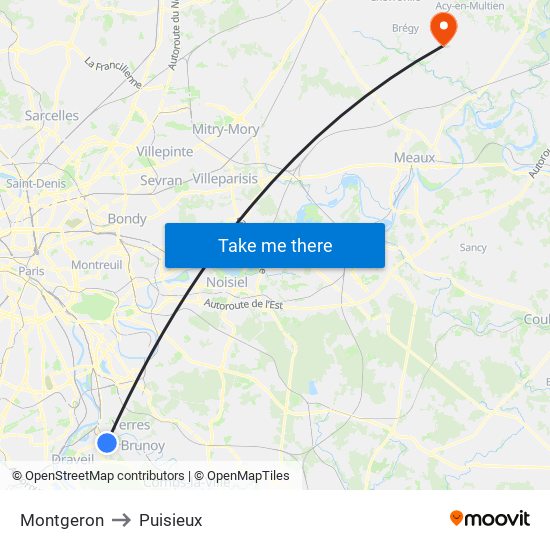 Montgeron to Puisieux map