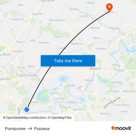 Pomponne to Puisieux map