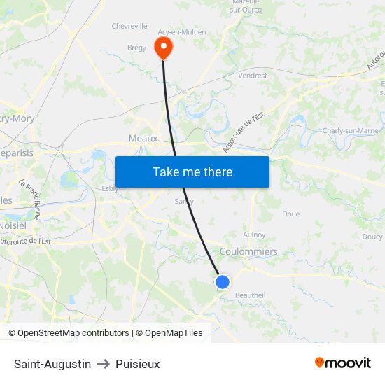 Saint-Augustin to Puisieux map