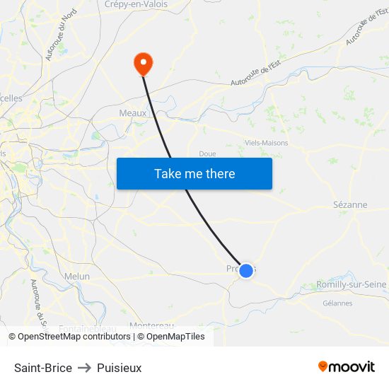 Saint-Brice to Puisieux map