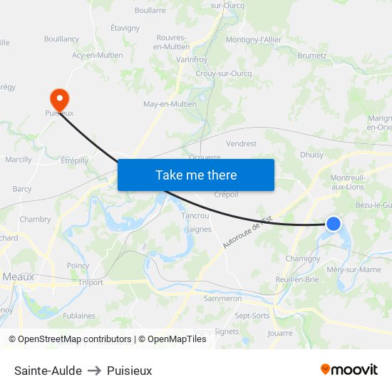 Sainte-Aulde to Puisieux map