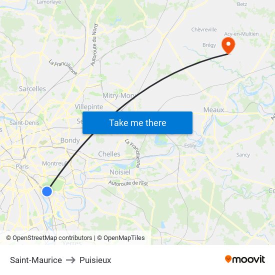 Saint-Maurice to Puisieux map