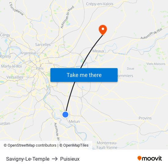 Savigny-Le-Temple to Puisieux map