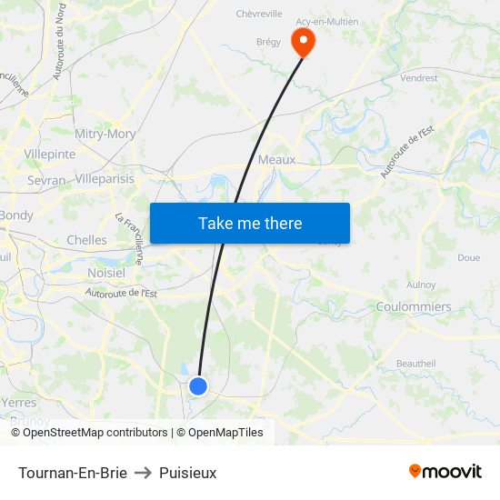 Tournan-En-Brie to Puisieux map