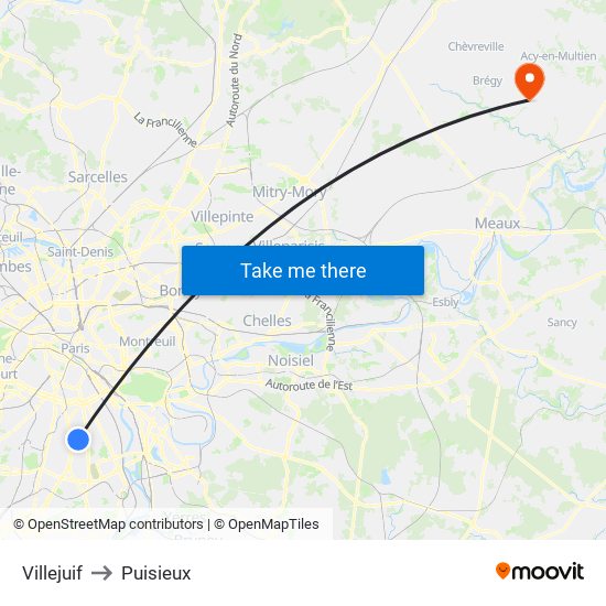 Villejuif to Puisieux map