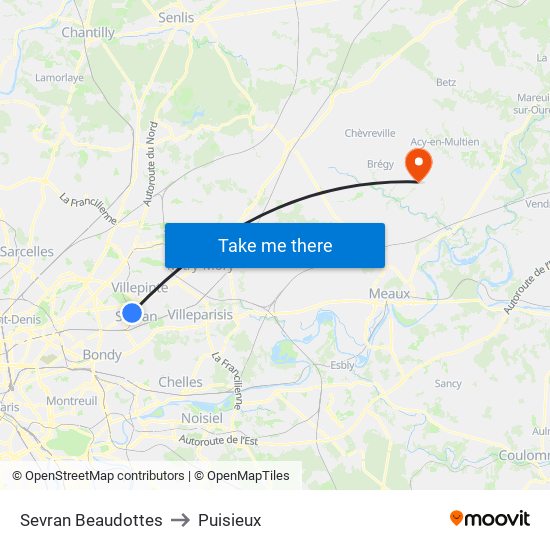 Sevran Beaudottes to Puisieux map