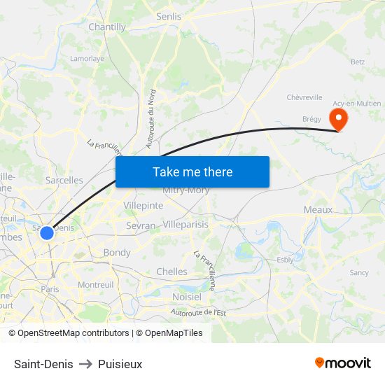 Saint-Denis to Puisieux map