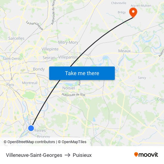 Villeneuve-Saint-Georges to Puisieux map