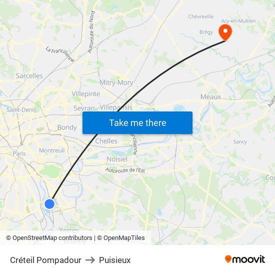 Créteil Pompadour to Puisieux map