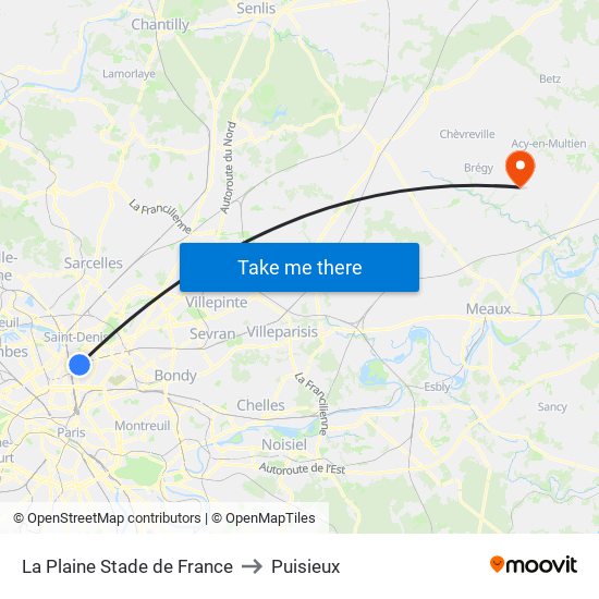 La Plaine Stade de France to Puisieux map