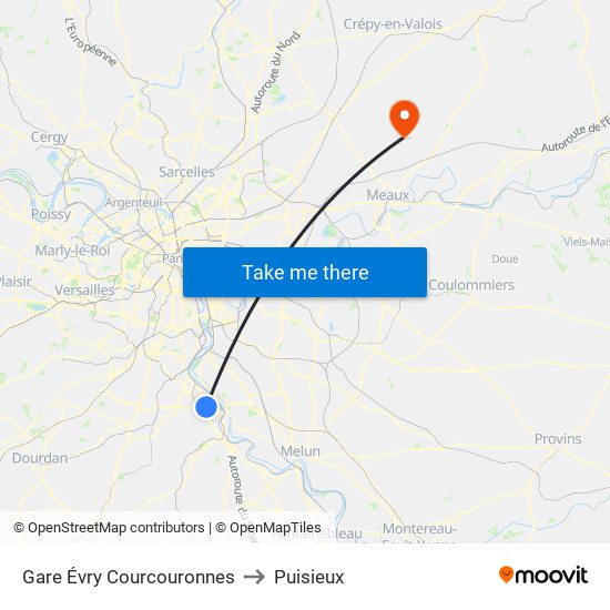 Gare Évry Courcouronnes to Puisieux map