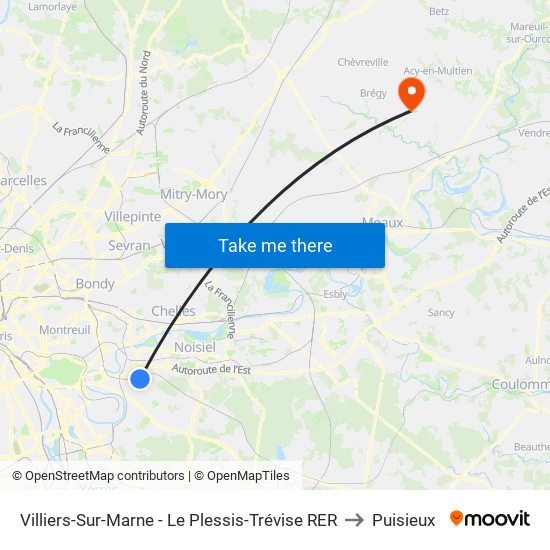 Villiers-Sur-Marne - Le Plessis-Trévise RER to Puisieux map