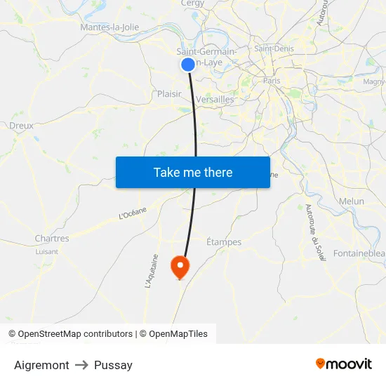 Aigremont to Pussay map