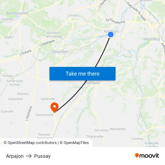 Arpajon to Pussay map