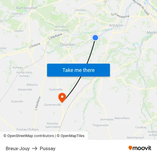 Breux-Jouy to Pussay map