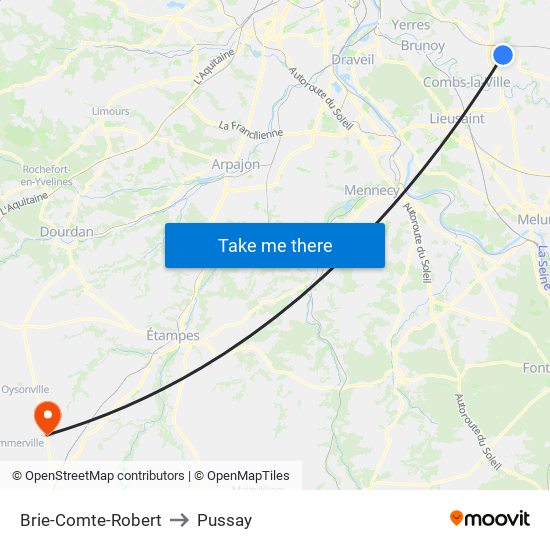 Brie-Comte-Robert to Pussay map