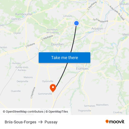 Briis-Sous-Forges to Pussay map