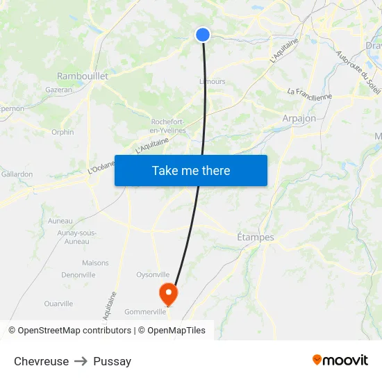Chevreuse to Pussay map