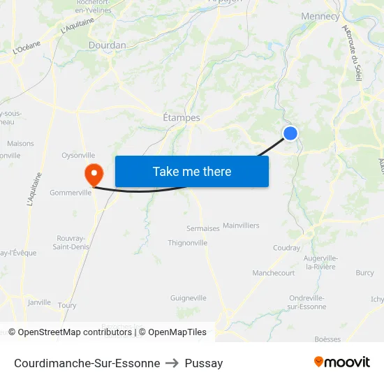 Courdimanche-Sur-Essonne to Pussay map