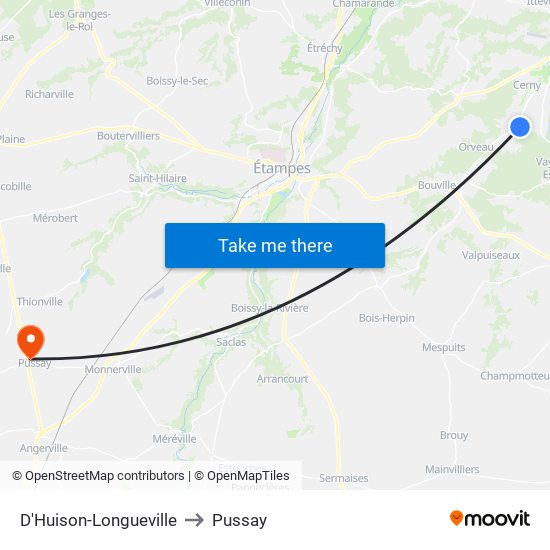 D'Huison-Longueville to Pussay map